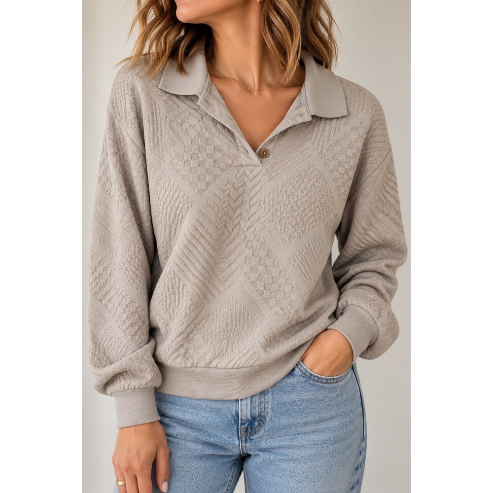 National Beige Textured Knit Polo Sweater Long Sleeve Pullover 90s Vintage